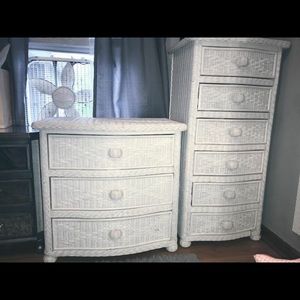 White Wicker Dressers And Nightstand Set